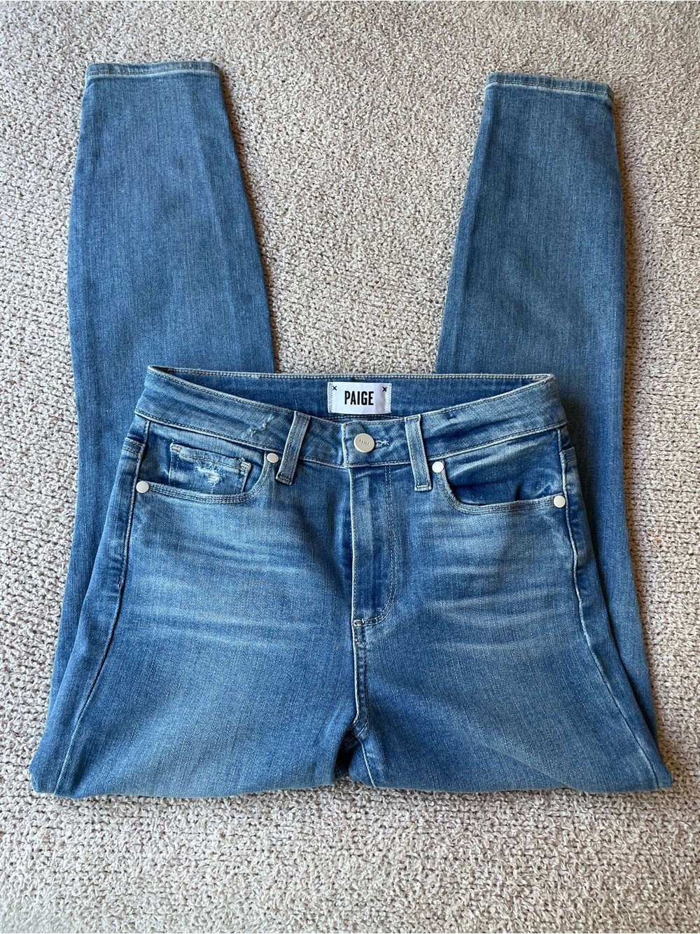 PAIGE Denim Mid-Blue High-Rise Hoxton Crop Skinny Jeans EUC - size 26